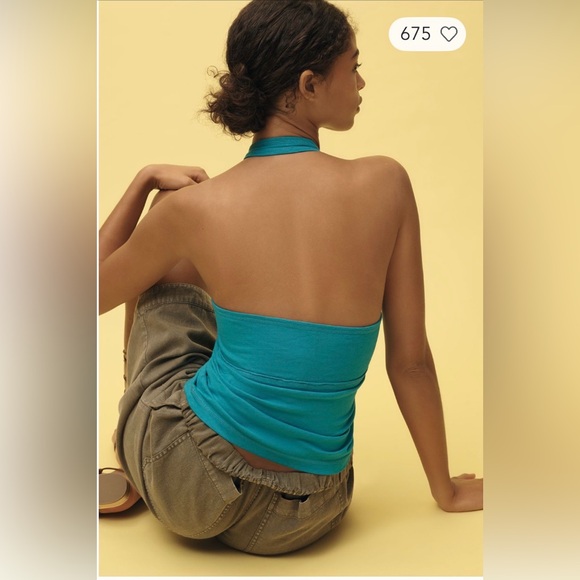 Anthropologie Teal Halter Wrap-Front Women’s Tank Top size XL - Picture 2 of 8